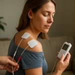 Žena podstupuje TENS terapiu na zmiernenie bolesti.