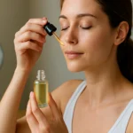 Žena aplikuje sérum s vitamínom D na pleť pre ochranu a omladenie pokožky.