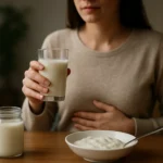 Žena drží pohár kyslého mlieka, vedľa má misku s jogurtom.