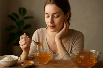 Žena vychutnávajúca želatínu ako zdravú pochúťku