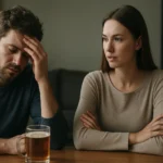 Pár diskutuje o účinkoch alkoholu na zdravie a emocionálny stav.