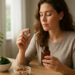 Žena užívajúca riasinové kapsuly pre zdravie a vitalitu