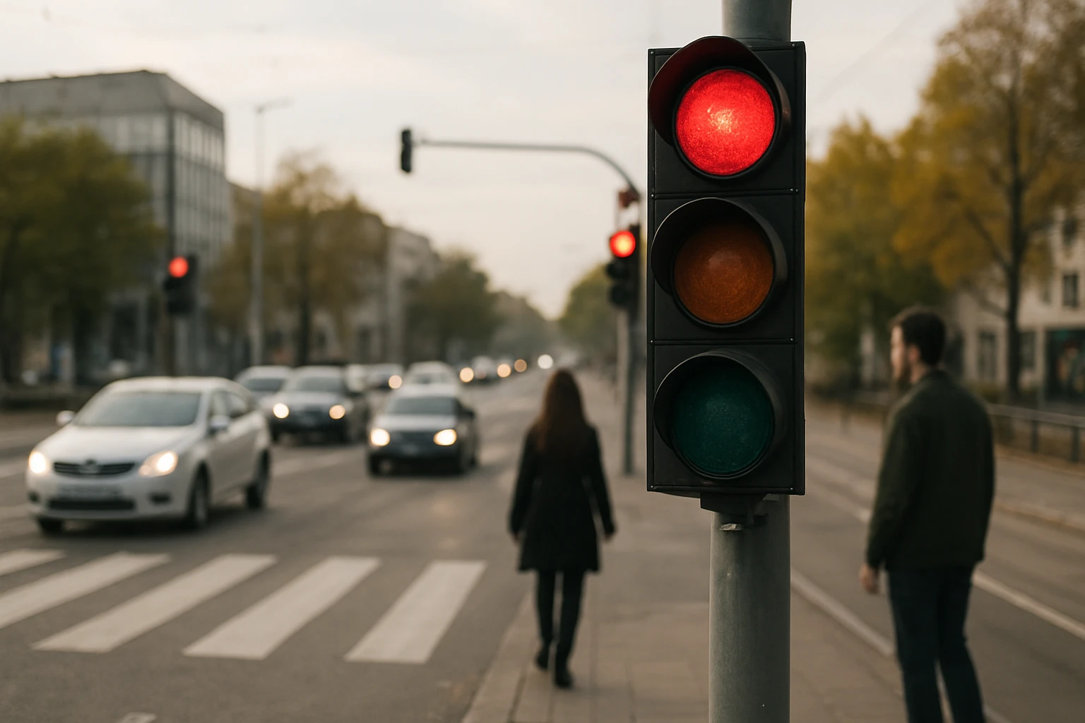 Červené semafory riadiace premávku na križovatke v meste