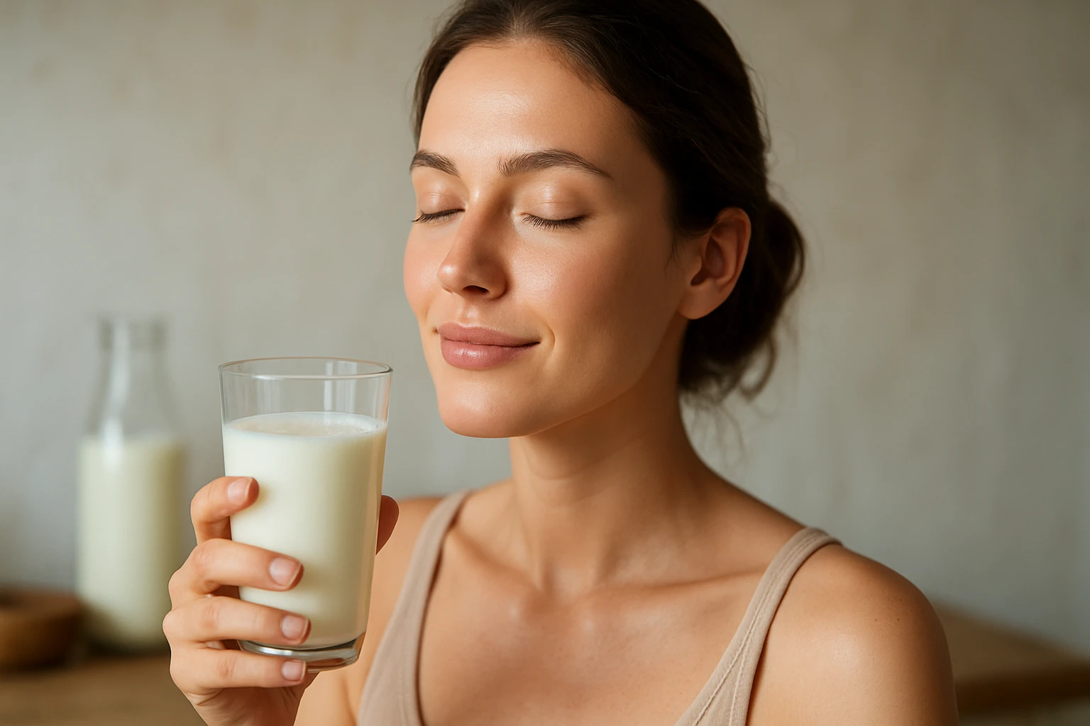 Žena s koziem mliekom pre krásnu pleť a zdravý vzhľad