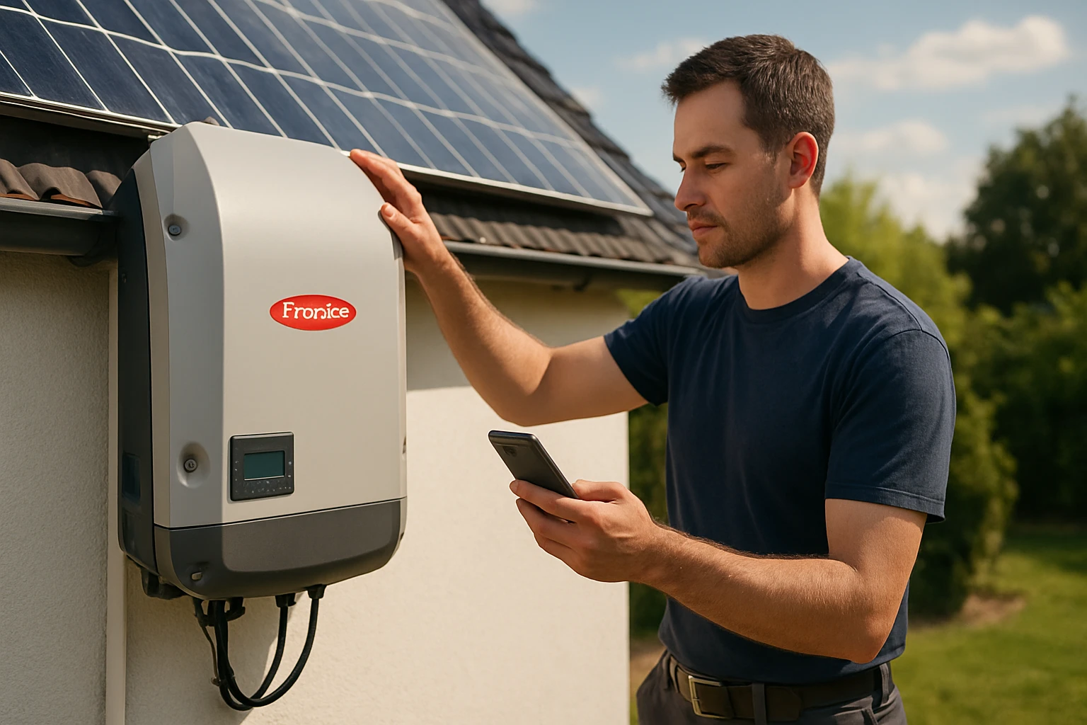 Muž kontroluje Fronius invertor pre solárne panely