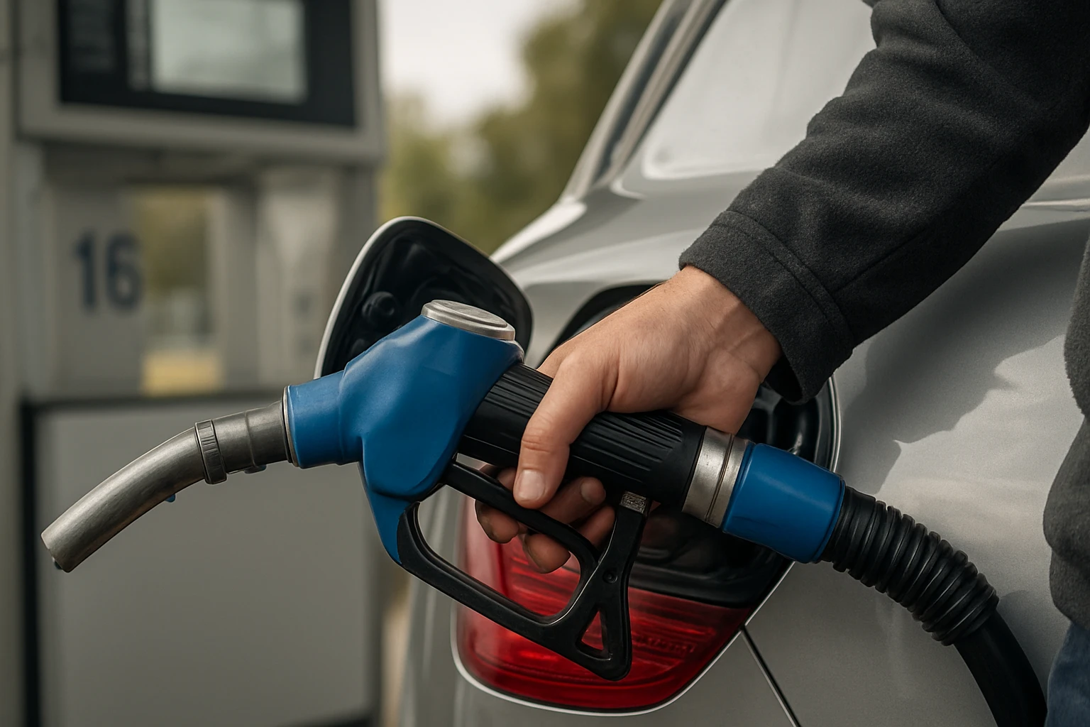 Osoba tankujúca diesel sAdBlue na čerpacej stanici