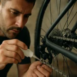 Ručné mazanie bicyklového reťazca pre efektívne maznanie.