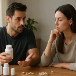 Diskusia o doplnkoch výživy medzi mužom a ženou.