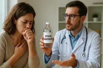 Lekár informuje pacientku o etylacetáte a jeho účinkoch