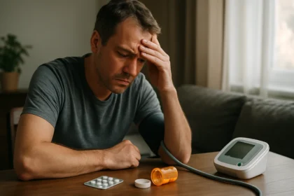 Muž so závratmi a liekmi na zníženie krvného tlaku.