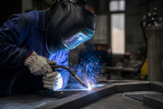 Zváranie kovov pomocou CO zvárania v priemyselných podmienkach.