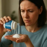 Žena sa zamýšľa nad nadmerným užívaním xylitolu ako sladidla.