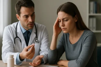 Lékař se ženou konzultuje účinky klonazepamu