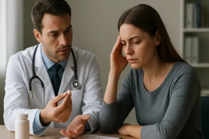 Lékař se ženou konzultuje účinky klonazepamu