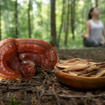 Ganoderma huby a prírodné liečivá v lesnom prostredí.