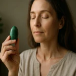 Žena s jadeitovým kameňom, podporujúca vnútorný pokoj a uzdravenie.