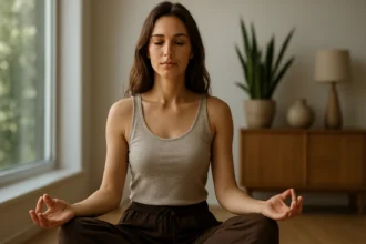 Žena v meditácii, symbolizujúca vnútornej harmónii a energický život.