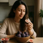 Žena s figami, zdravá strava a blahodarné účinky ovocia