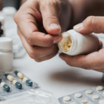 Osoba manipulujúca s expirovanými antibiotikami a liekmi.