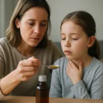 Matka podáva dieťaťu liek Augmentin Duo na kloktanie