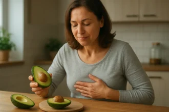 Žena si vychutnáva avokádo, superovocie pre zdravú pečeň.