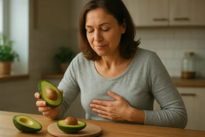 Žena si vychutnáva avokádo, superovocie pre zdravú pečeň.
