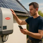 Muž kontroluje Fronius invertor pre solárne panely