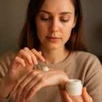 Žena aplikuje krém Lobalszam na ruku pre revitalizáciu pleti