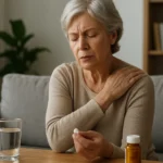 Staršia žena užíva kolchicín na zníženie zápalu počas dnavého záchvatu.