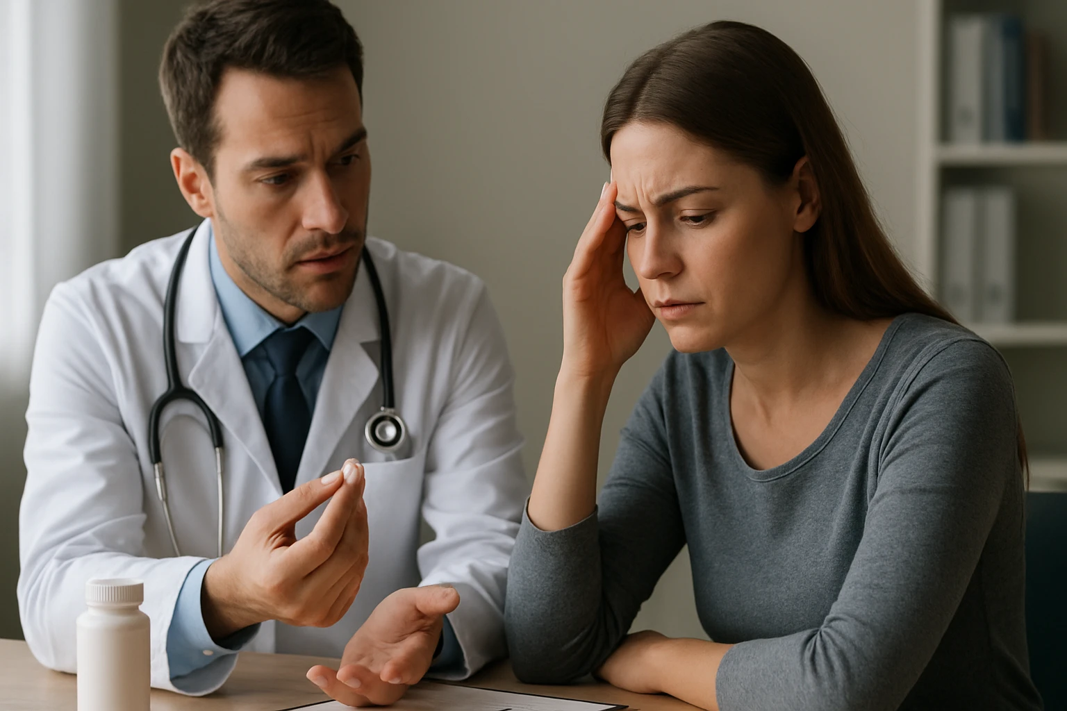 Lékař se ženou konzultuje účinky klonazepamu