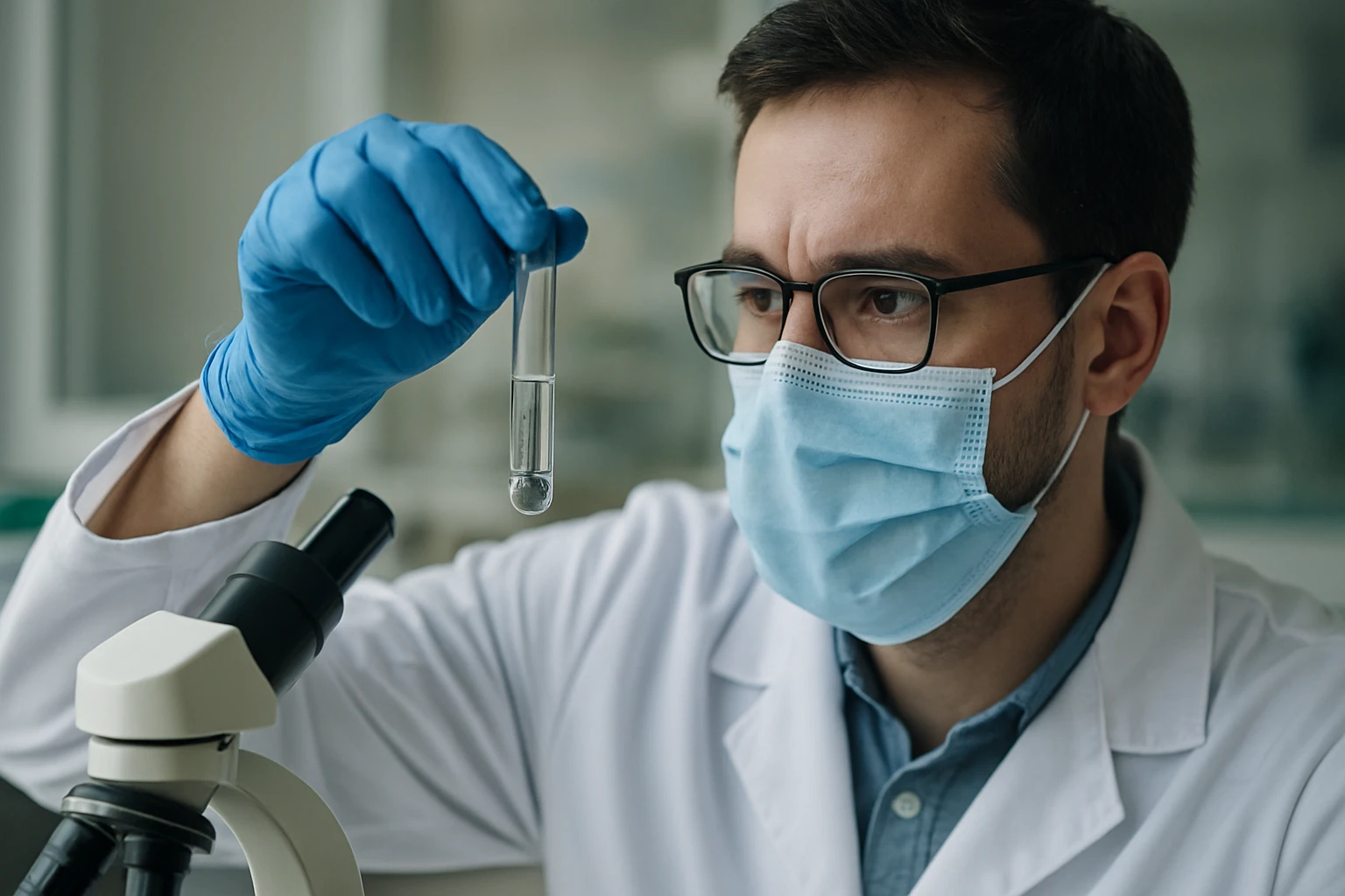 Vedec skúma strieborné ióny v laboratóriu pre zdravotné a environmentálne analýzy.