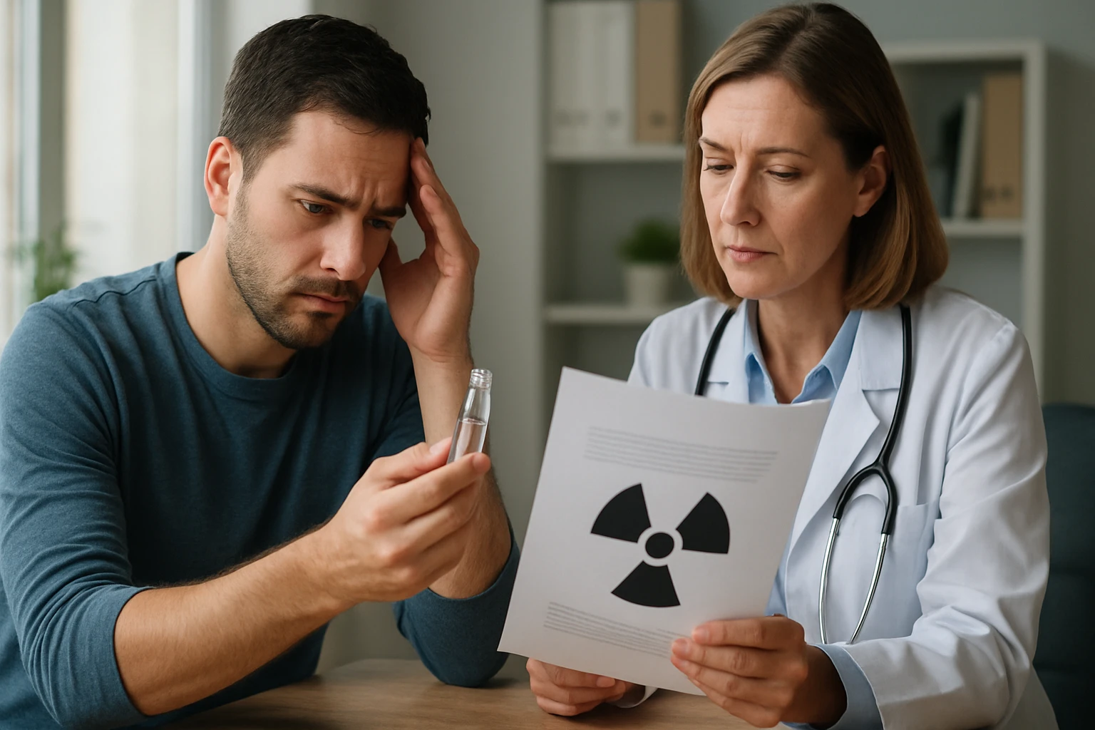 Lekárka konzultuje výsledky testov s pacientom s obavami o zdravie.