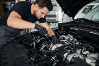 Mechanik pracuje na modernom HDi motore v automobile.