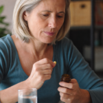 Žena užívajúca vitamin B komplex na zlepšenie zdravia nervov.